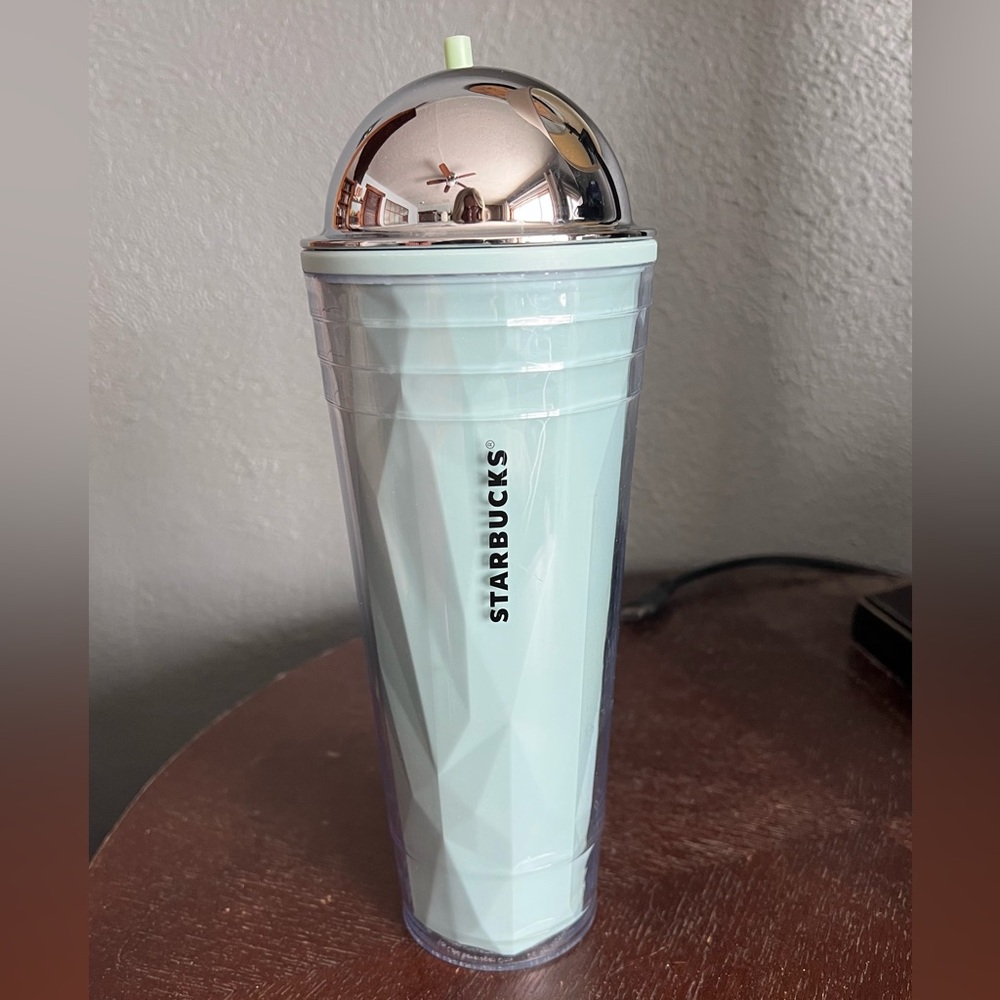 2012 STARBUCKS Teal/Silver Chiseled Dome Lid Venti 24 fl oz Cold Cup Tumbler